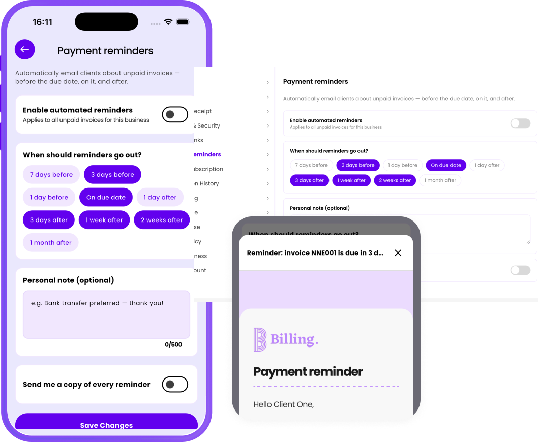 Automated Payment Reminders — schedule + email preview