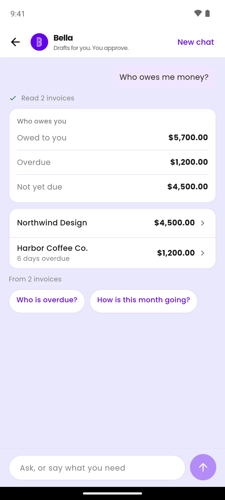 The Billing Plus app showing what is owed, what is overdue and which clients owe it